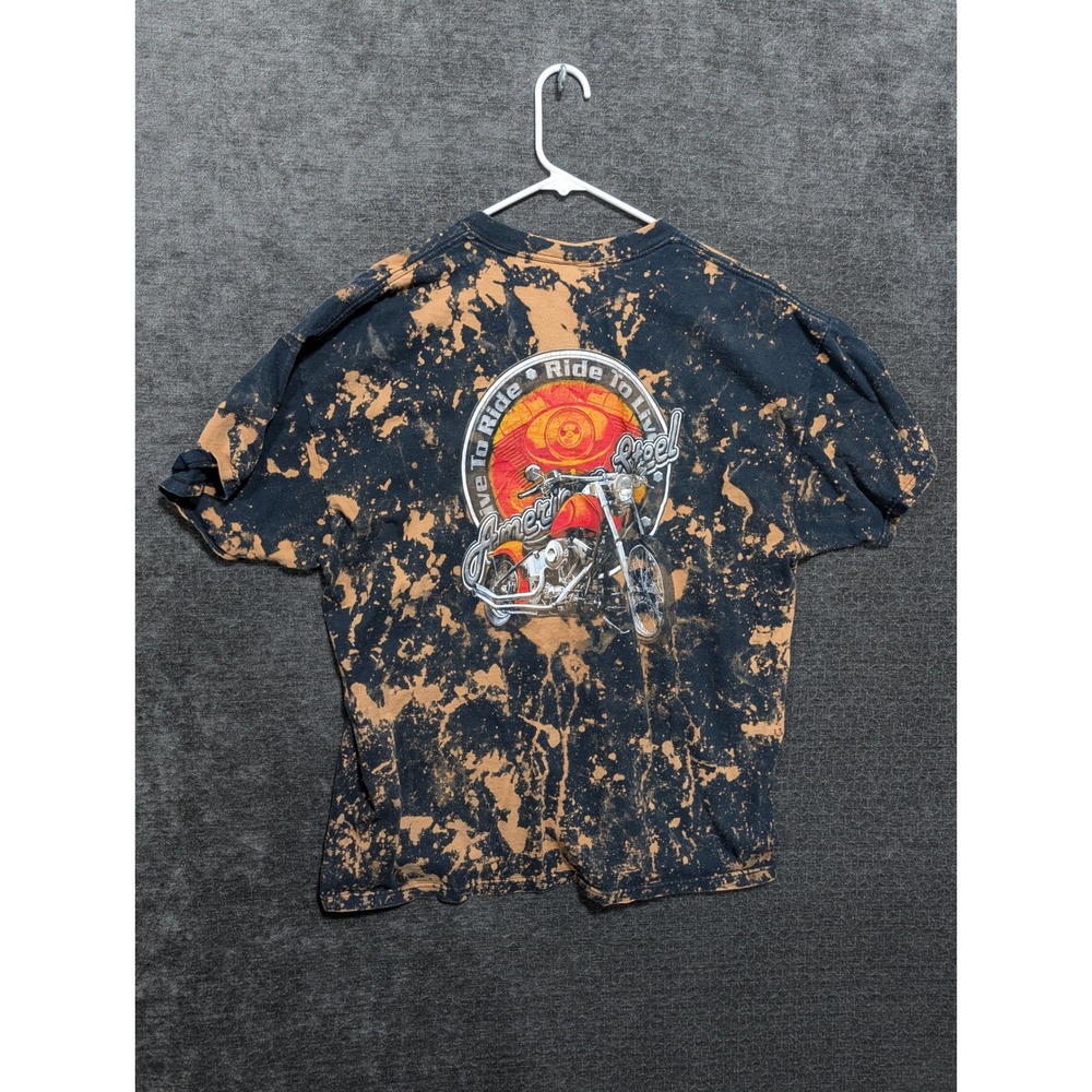 Fruit of the Loom Bleach Wash Live to Ride Motorcycle Graphic Tee Mens 2XL Black